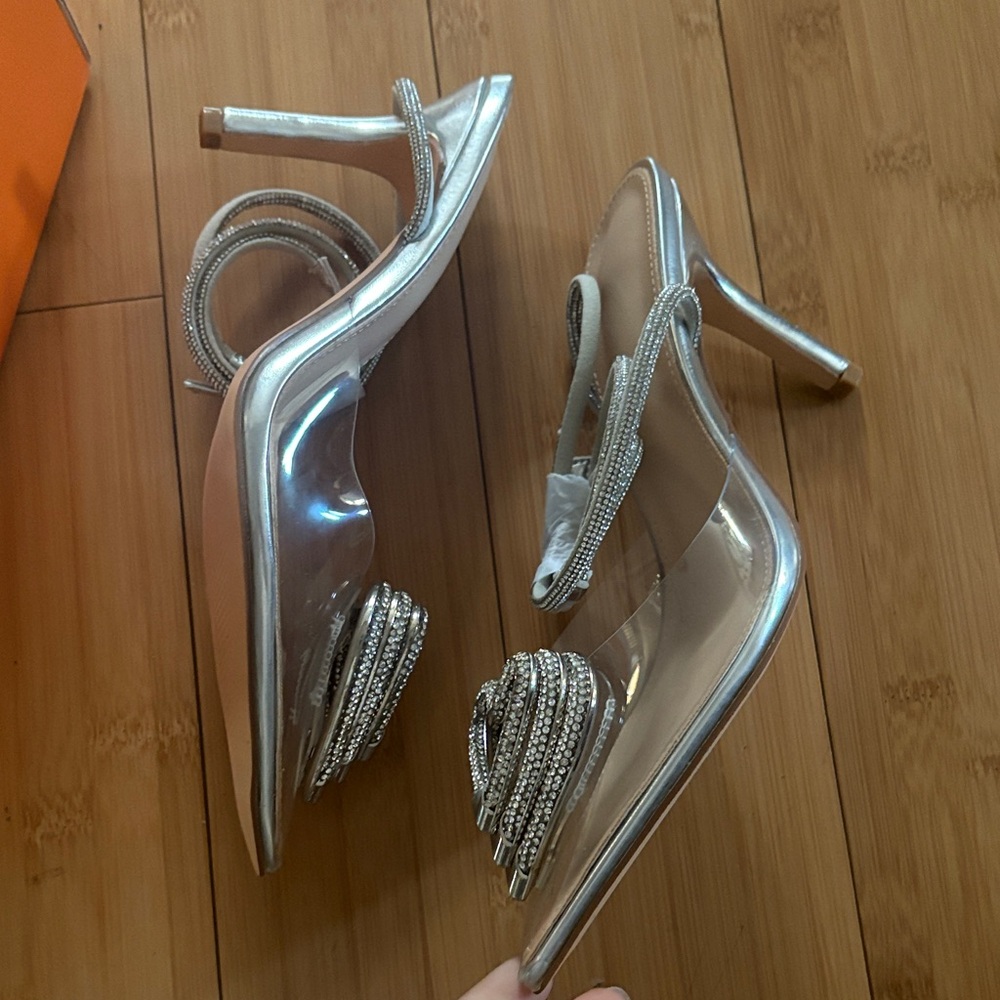 Heart Rhinestone PVC Silver Clear Strap Crystal Accent Stiletto Heels size 6 NWT - Picture 4 of 5